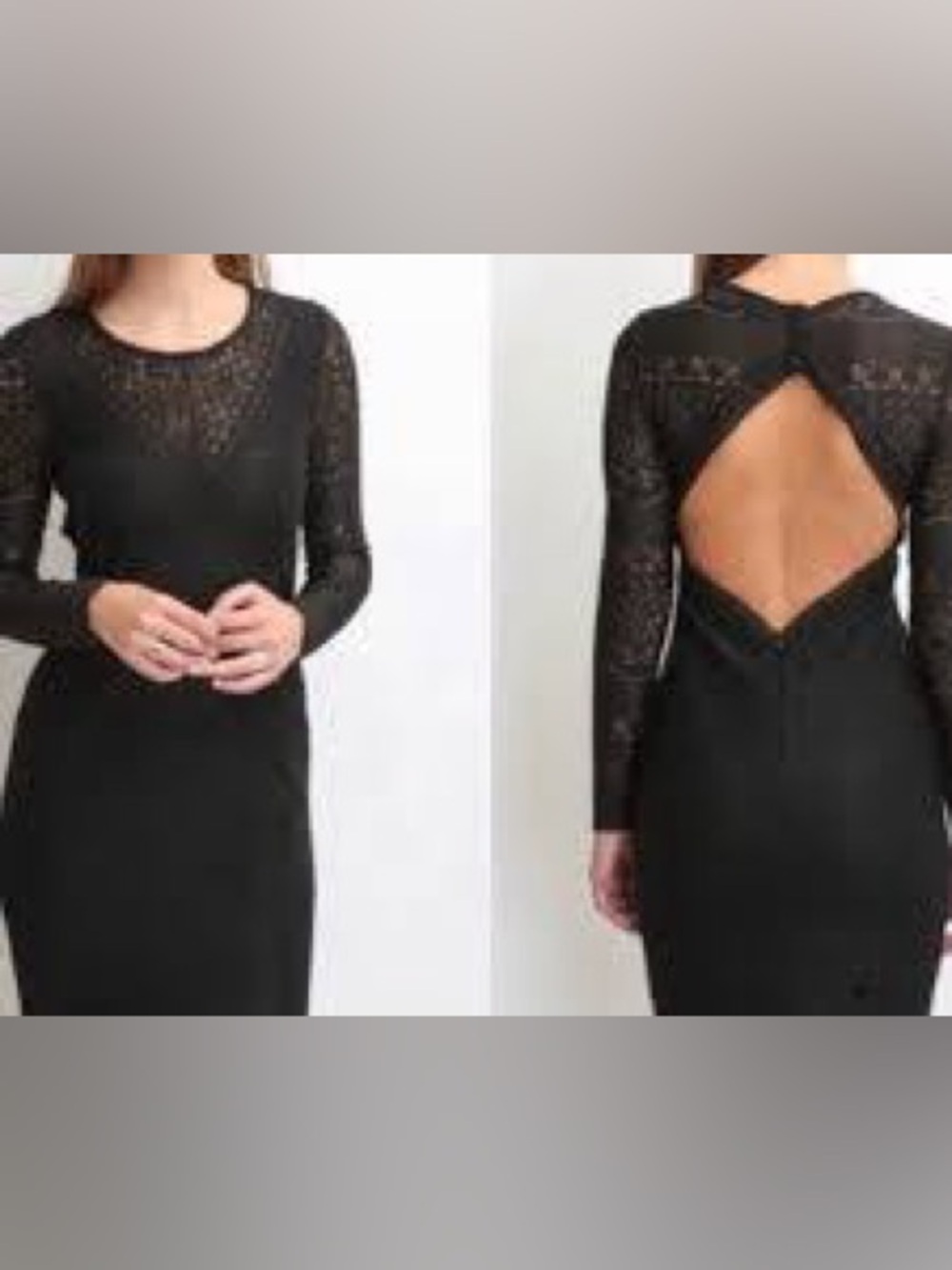 Bardot Black Open-Back Long Sleeve Lace Cocktail Midi Dress Size M